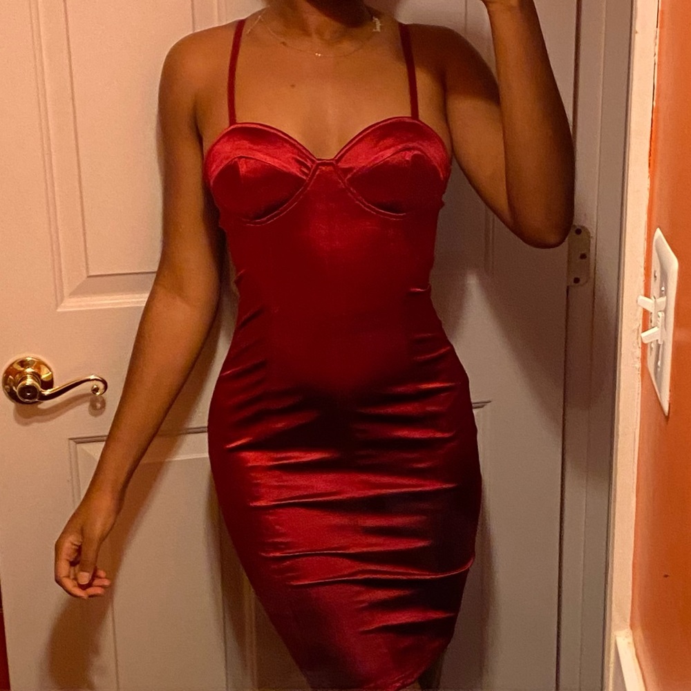 Burgundy Wine Satin Mini Dress